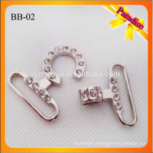 BB02 Manufacturing Hochwertige Metall glänzende Silber Farbe Handtasche Snap Hook Mit Stein